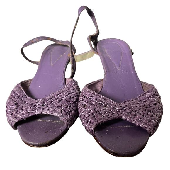 Vintage Lavender Woven Heels | 70s Slingback Sandals Made in Taiwan ROC Size 7 - Picture 2 of 5